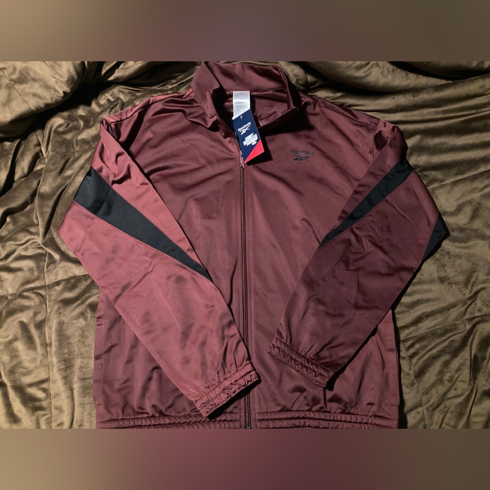 Reebok Men's Maroon and Black Zipup Track Jacket, size large, new with tags